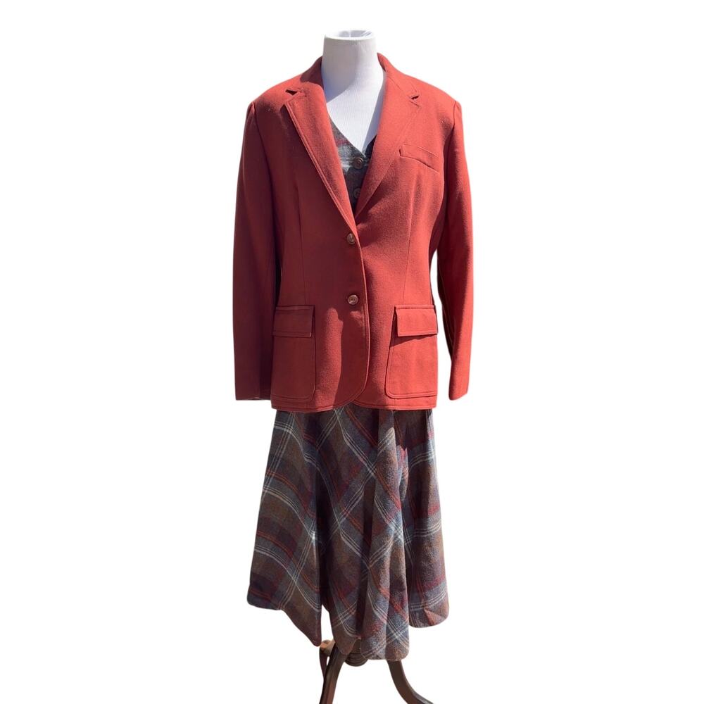 70s Plaid 3 Piece Skirt Suit Handmade Vest Maxi Skirt The Villager Blazer